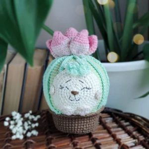 Crochet hedgehog in a pot