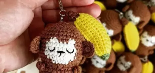 Crochet monkey with banana keychain