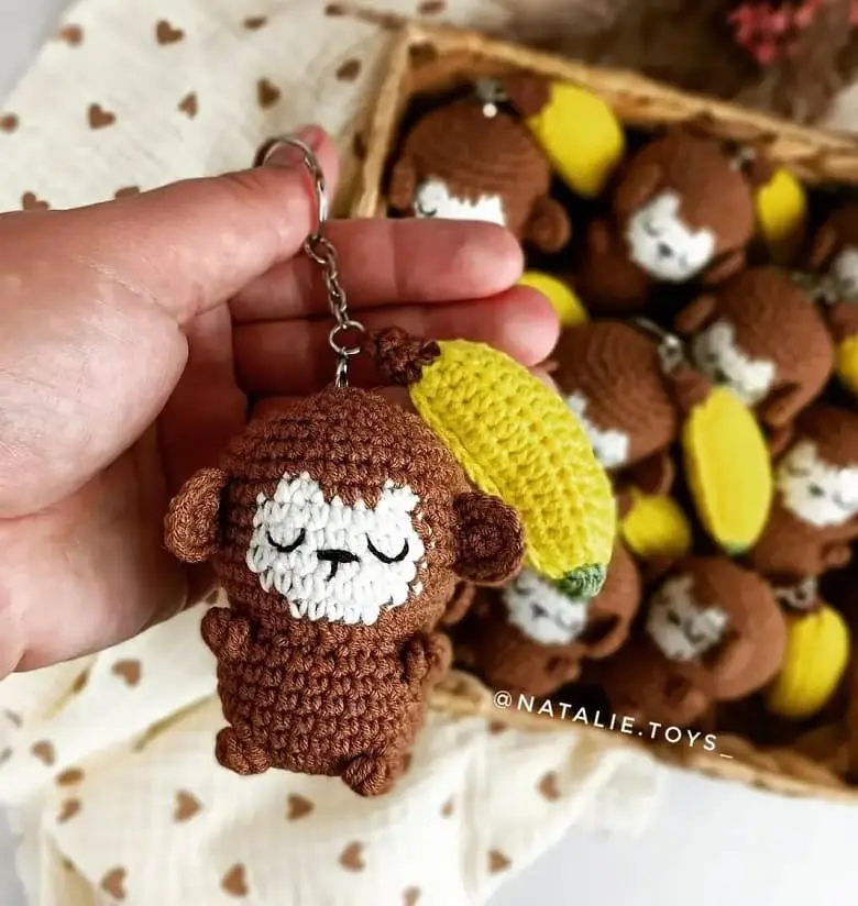 Crochet monkey with banana keychain pattern
