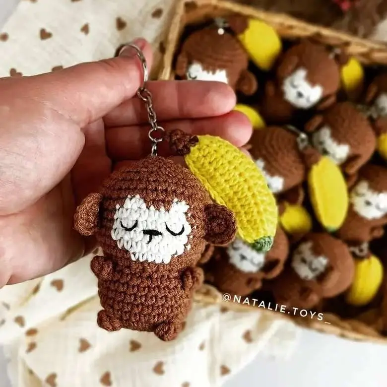 Crochet monkey with banana keychain