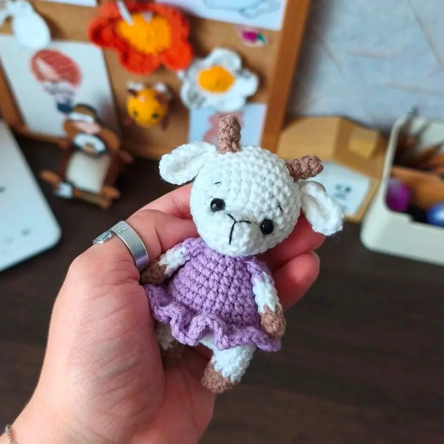 Crochet mini goat in a dress